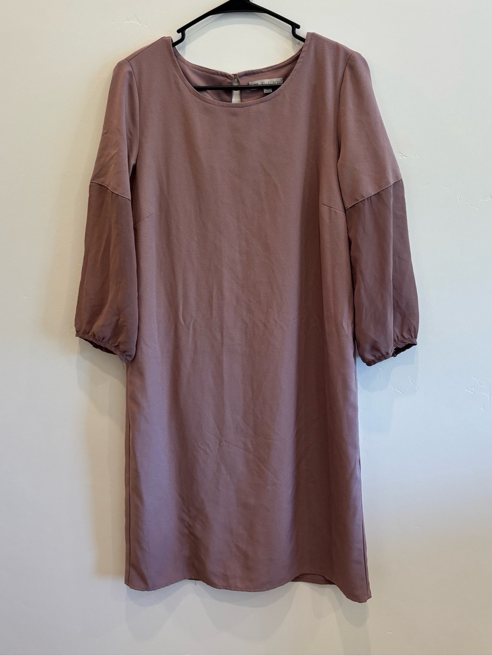 Mauve Midi Shift Dress with 3/4 Sleeves